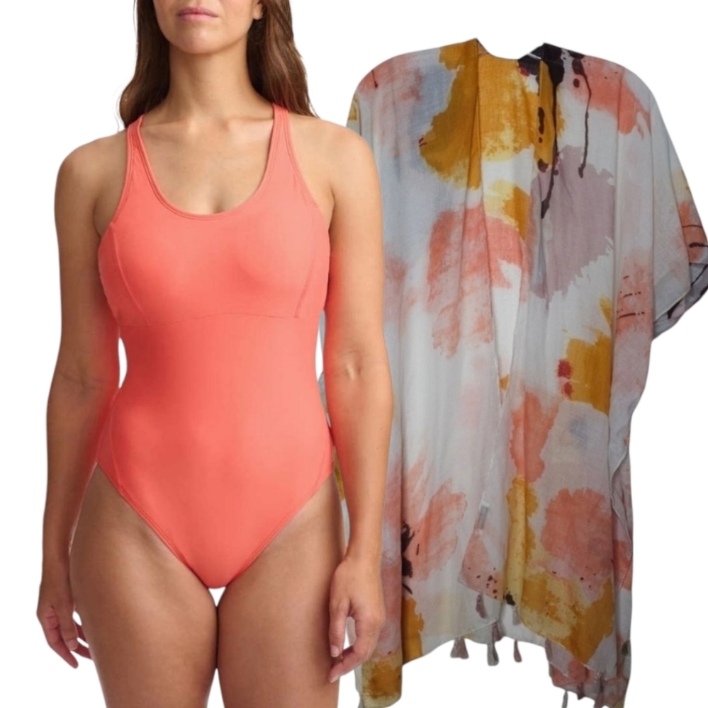 LOLE Women's Coral One-Piece Swimsuit Adjustable Crisscross Back Straps size 6